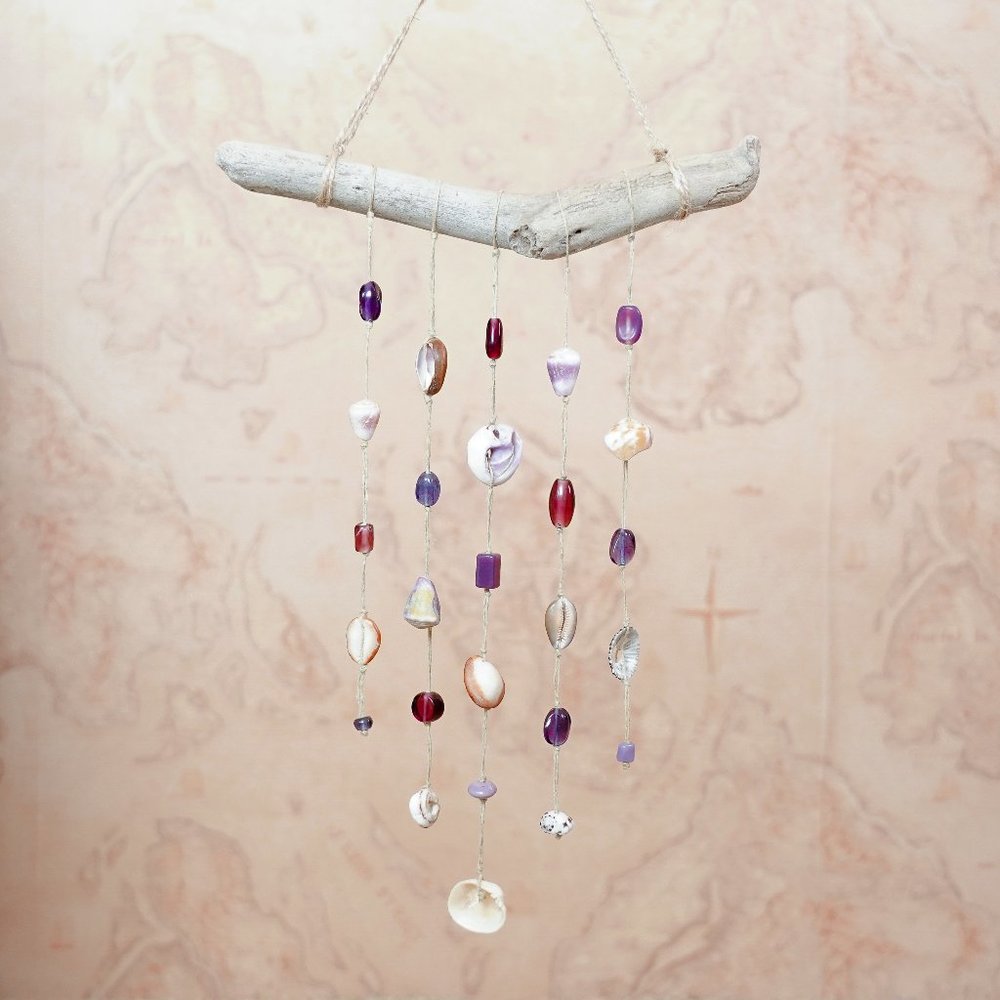 Hawaiian sea shell driftwood mobile wall hanging